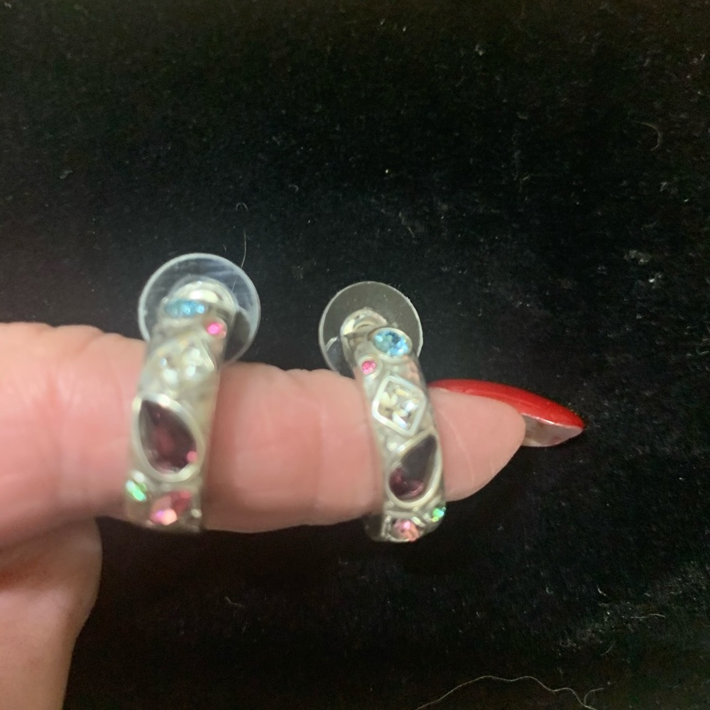 Silver earrings with multi color stones